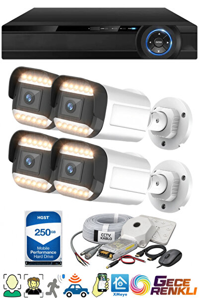 J-TECH 5MP 7070 Renkli Gece Görüşlü 4 Lü 250GB Akıllı Güvenlik Kamera Seti – ...