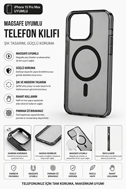 SyncCase iPhone 15 Pro Max Telefon Kılıfı Magsafe Kılıfı iPhone ile Uyumlu Siyah