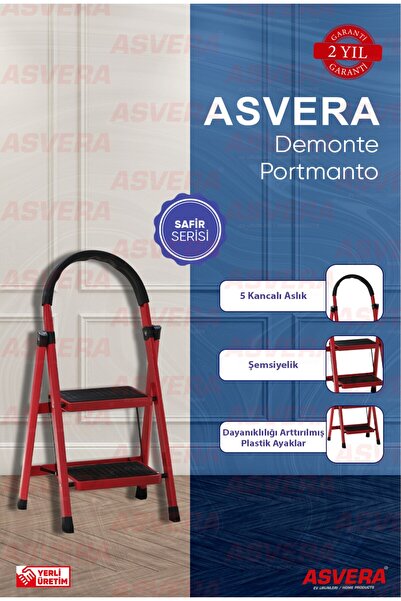 ASVERA Patika 2 Basamaklı Kırmızı Ev Tipi Merdiven - Dekoratif Kaymaz Basamak...