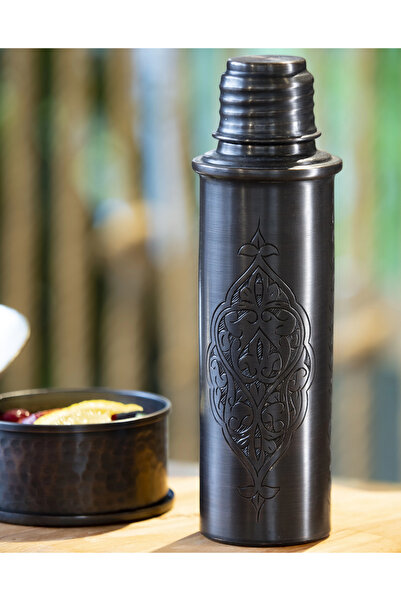Bakır Concept Copper Flask Engraved Large Size Oxide Copper Color