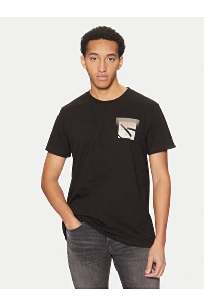 Calvin Klein Ανδρικό μπλουζάκι με λογότυπο CK μαύρο - λαιμόκοψη, βαμβακερό, κ...