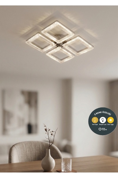 Lzy Avize Store Kristal Damla 4’lü Krom Avize 3 Renk – Salon, Yemek Masası, M...