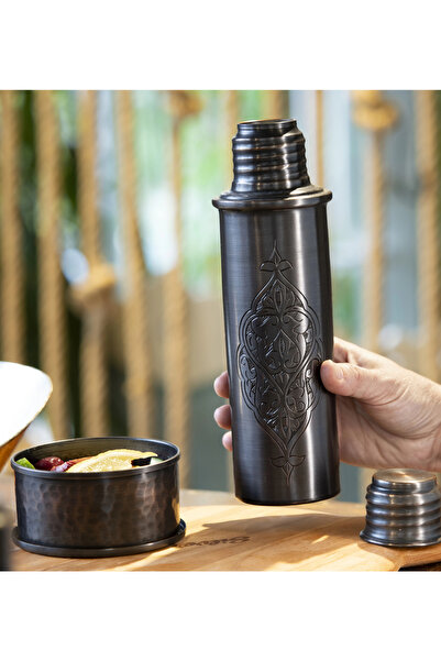 Bakır Concept Copper Flask Engraved Large Size Oxide Copper Color