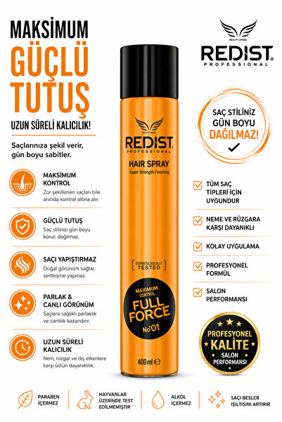 Redist Full Force Extra Hard Hair Spray 400ml Σχήματα που διαρκούν όλη την ημέρα