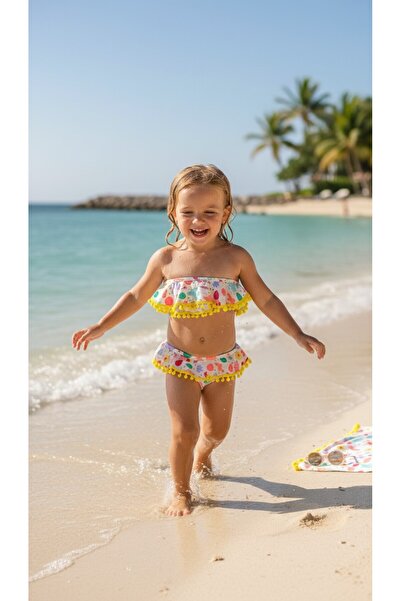 Intisimo Costum de baie, două piese, pentru fete, galben/alb - mărimea 8 18-2...