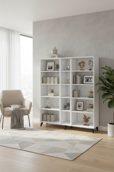 Dienni Simple Kitaplık 12 Raflı 150x30x176 BEYAZ