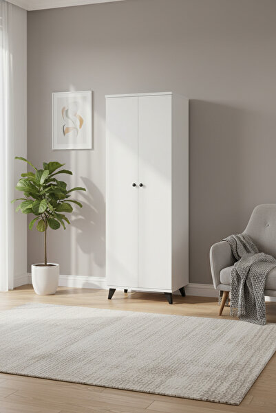 Dienni Simple Çok Amaçlı Dolap 5 Raflı 2 Kapaklı 60x30x176 BEYAZ