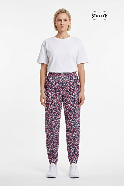 Cottonland Γυναικείο παντελόνι FLORINA με κανονική μέση, ελαστική μέση, λουλο...