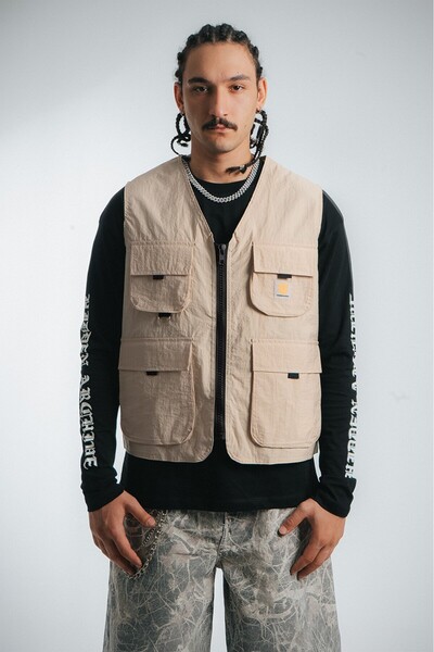 UKHWD SUPPLY Beige Multi-Pocket Utility Cargo Men's Vest