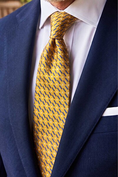 Kravatkolik Ιταλική μεταξωτή κίτρινη γραβάτα - Μικρό σχέδιο, IK1680