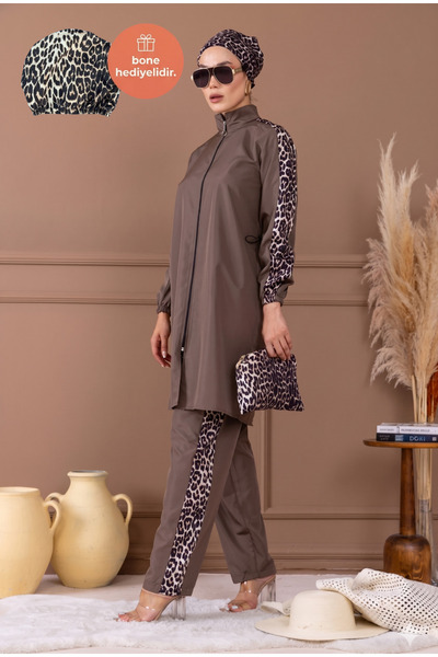 Vivezza Σετ μαγιό με κορδόνι στη μέση, διακοσμημένο με λεοπάρ σχέδιο και δώρο...