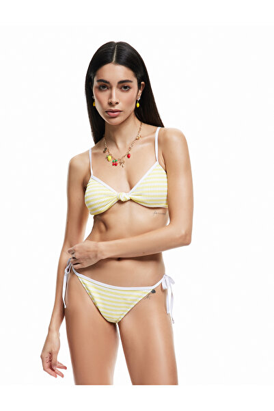 Koton Textured Drawstring Striped Bikini Bottom