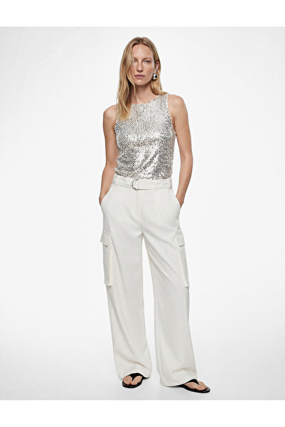 Koton Μπλούζα με στρογγυλή λαιμόκοψη, αμάνικη, με παγιέτες