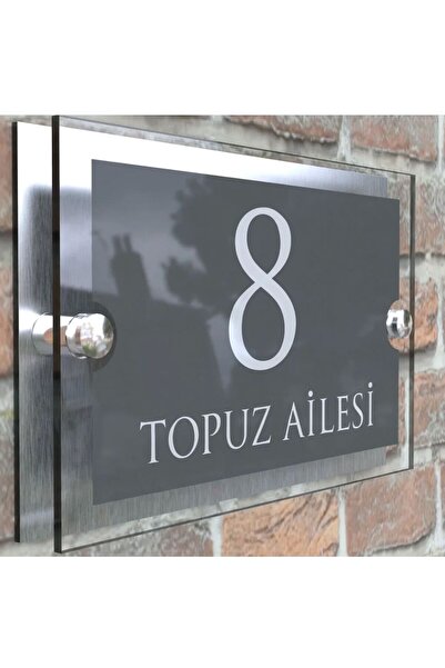 Outdoor One Gümüş Detaylı Pleksi Kapı İsimliği 20x13cm – Şeffaf Pleksi & Meta...