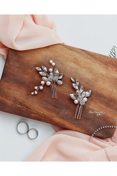 Elen Tasarım Σετ 2 τεμαχίων αξεσουάρ μαλλιών με πέρλες και φύλλα. Μίνι χτένα ...