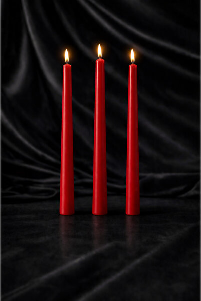 Lúmea Candle Kırmızı Uzun Mum Seti (3’lü) – 25 cm Dekoratif Şamdan Mumu - (ŞA...