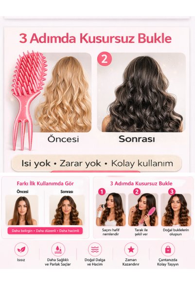 SheMask Hair Massage Comb 3-in-1 Smart Hair Comb Curling Comb Silicone Tip Hair Styling Comb