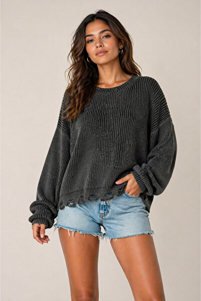 İLKCET MODA Γυναικείο πουλόβερ oversized με ραγισμένη λεπτομέρεια