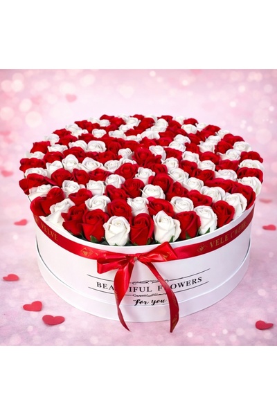 velve Aranjament floral 101 trandafiri de sapun, cu felicitare personalizata,...