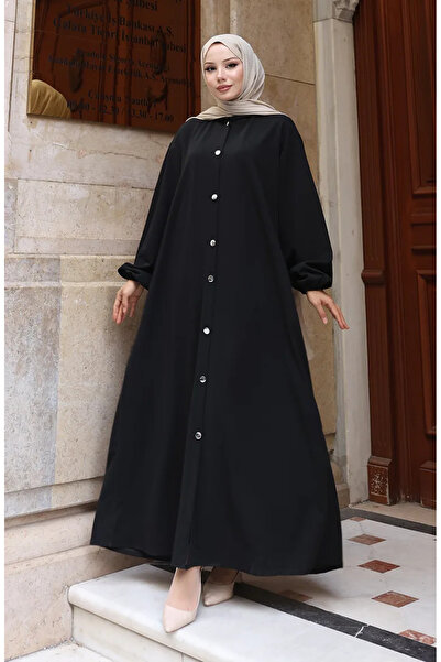 sefamerve Hooded front buttoned hijab abaya 2173-01 black