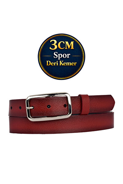 GoDeri 100% естествена кожа, сребърна катарама, червен, 3 см, дамски колан, к...