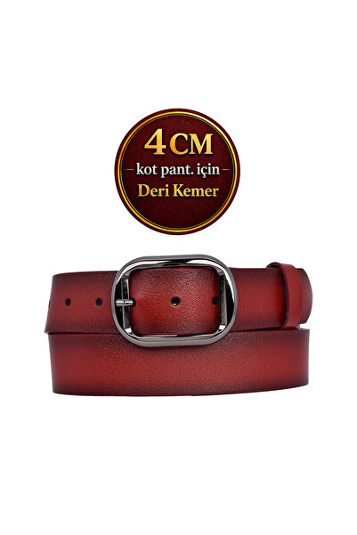 GoDeri Κόκκινο Γυναικείο Τζιν - 100% Γνήσιο Δέρμα, Ματ Ασημένια Πόρπη, Αθλητι...