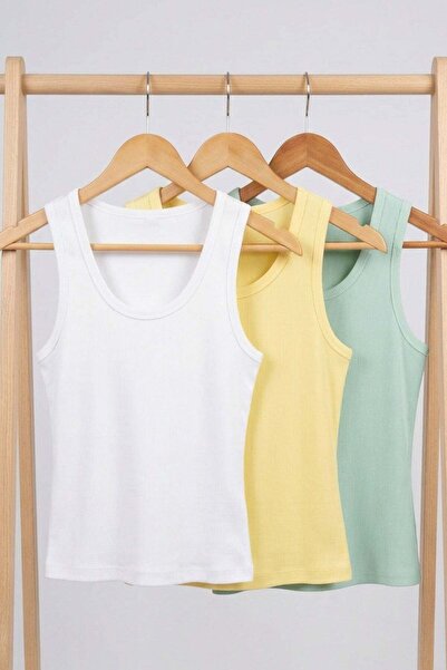 COTENCONCEPT 3 Pieces of Ribbed Fitted Viscose Blended Strappy T-Shirt