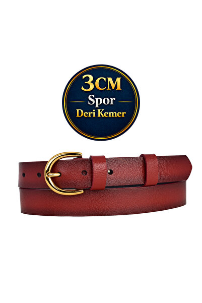 GoDeri Червен тънък дамски колан - 100% естествена кожа, златна катарама, 3 с...