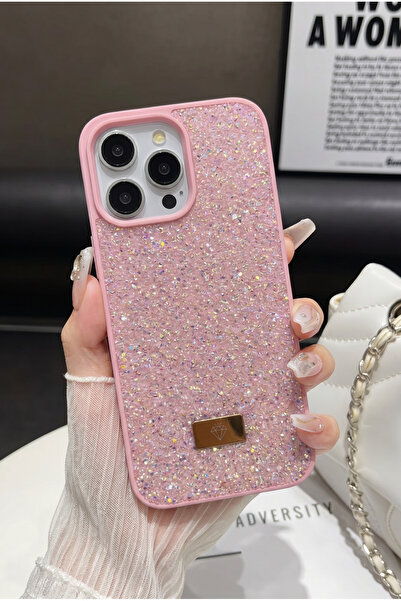 KVK PRİVACY iPhone 16 Pro Uyumlu – Elmas Tasarımlı, Pembe Taşlı, Işıltılı Pır...