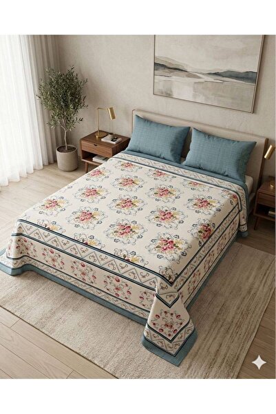 ŞENER HOME Σετ μπουκέτο με μοτίβο διπλό πικέ με ελαστικό σεντόνι - Petrol Green