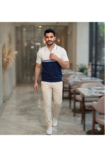 ATKGİYİM ATK Giyim Erkek Slim Fit Fermuarlı Polo Yaka Fermuarlı Triko Tişört