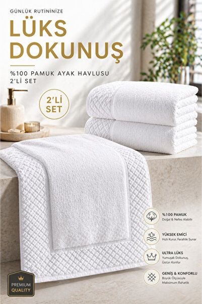 TAYA HOME 100% Pamuk 2'li Ayak Havlusu Yüksek Emici Lüks Banyo Paspası 50x80