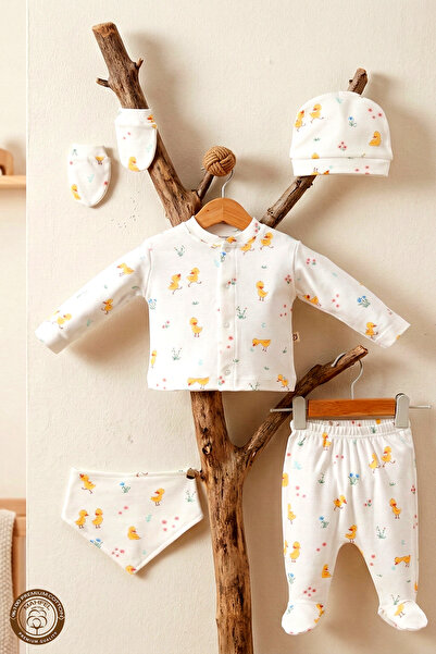 MAHFEL 100% Cotton Organic Duck Printed Newborn Hospital Discharge Set 5 Pieces