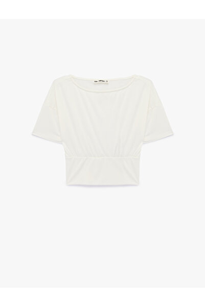 Koton Κοντομάνικο μπλουζάκι από μείγμα βισκόζης με λαιμόκοψη καγιάκ