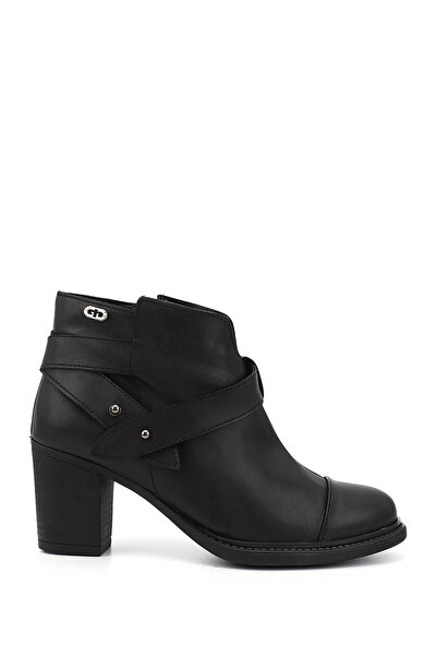 GÖNDERİ(R) Γυναικείες μαύρες μπότες με χοντρό τακούνι με φερμουάρ