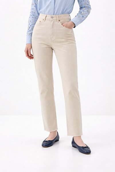 Şakika Beige Women's Straight Cut Soft Line Trousers