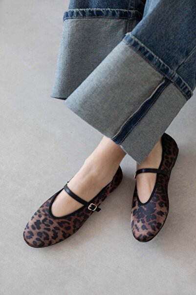 STRASWANS Ava Γυναικεία Σατέν Μπαλαρίνα Λεοπάρ