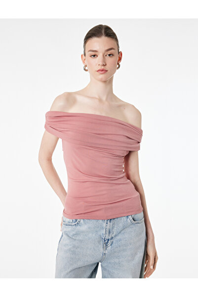 Koton Κρεπ Σκούμπα Υφασμάτινη Μπλούζα Στράπλες με Στενή Εφαρμογή και Ντραπέ Σ...