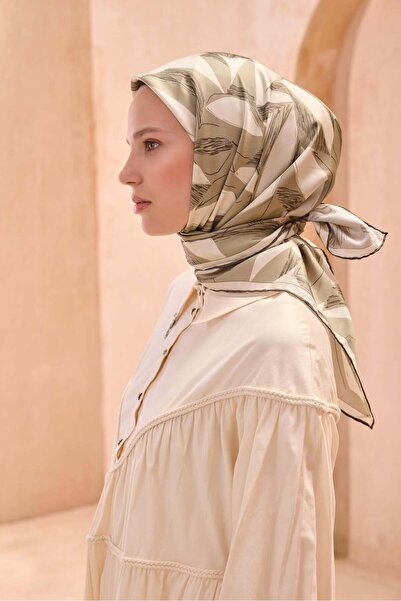 Belli Μεταξωτό μαντήλι τουίλ - 4123-39 Πράσινο Εκρού