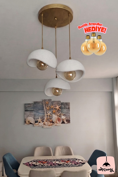 decory Beton Görünümlü 3'lü Sarkıt Avize, İskandinav Tarzı Bohem Sarkıt Avize...