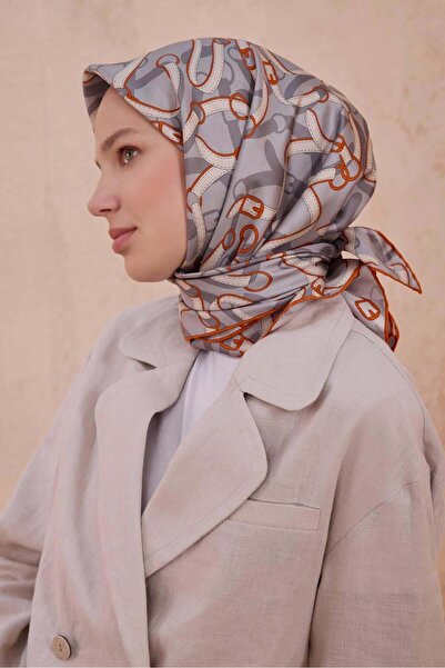 Belli Twill İpek Eşarp - 4125-39 Gri