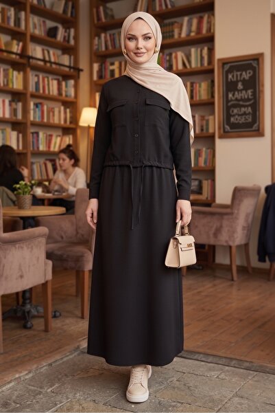 Bestenur Κάλυμμα με Με τσέπες κουμπιά, διπλό σετ 1696 - Μαύρο