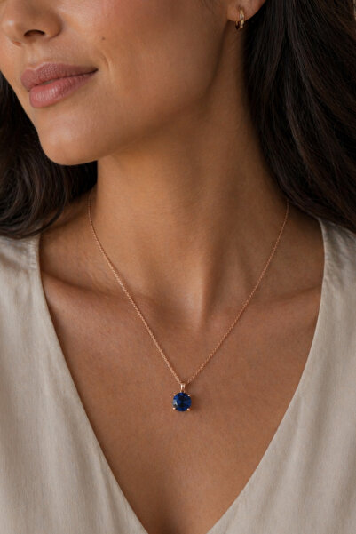 TEK TARZIM TAKI Minimal 6 Mm Safir Tek Taşlı Gümüş Kolye