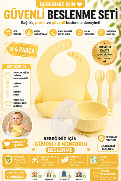 jojobebek Silikon Beslenme Seti Silikon Vakumlu Kapaklı Mama Kasesi , Silikon...