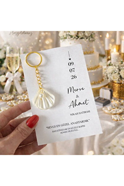 Genel Markalar 15 Adet İncili Istiridye Anahtarlık Nişan Söz Kına Nikah Mevli...