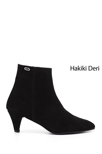 GÖNDERİ(R) Γυναικείες μαύρες σουέτ μπότες με φερμουάρ από γνήσιο δέρμα