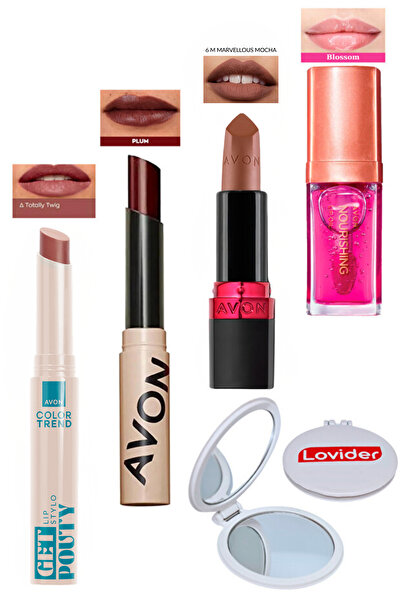 AVON أحمر شفاه توتلي تويج + طائر ملون + أحمر شفاه مارفيلوس موكا غير لامع + زي...