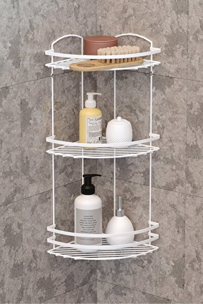 Teknotel Üç Katlı Banyo Duş Köşe Rafı Şampuanlık Beyaz LM009
