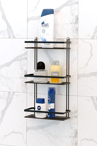 Teknotel Üç Katlı Şampuanlık Banyo Rafı Siyah ES065