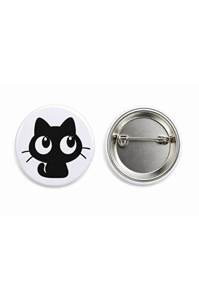 maycollection Sevimli Şaşkın Siyah Kedi Metal Buton Rozet Broş-Çanta Aksesuar...